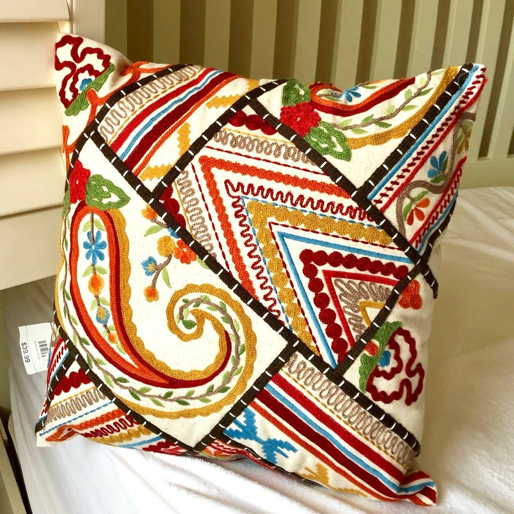 NWT - Rare find! 🍁 Pier One:  Embroidered Pillow (Fall colors)